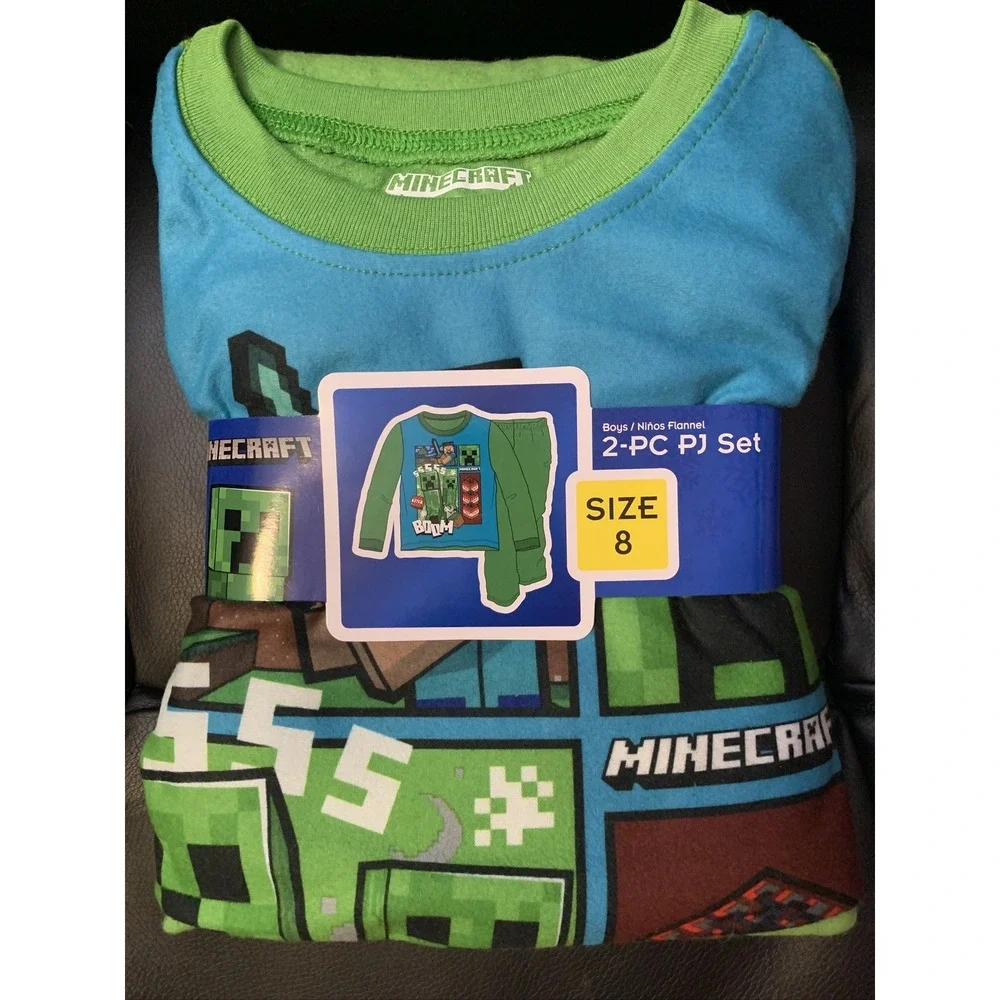 Minecraft Pajama Set Boys Size 4 Green Blue New 2-Pc Flannel Creeper TNT MF369